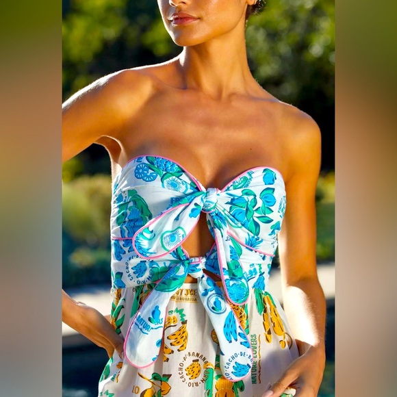 🆕NWT #265 Farm Rio Tiered Cutout Cover Up Midi Dress Women Cotton Tropical, Sm. - Picture 3 of 15